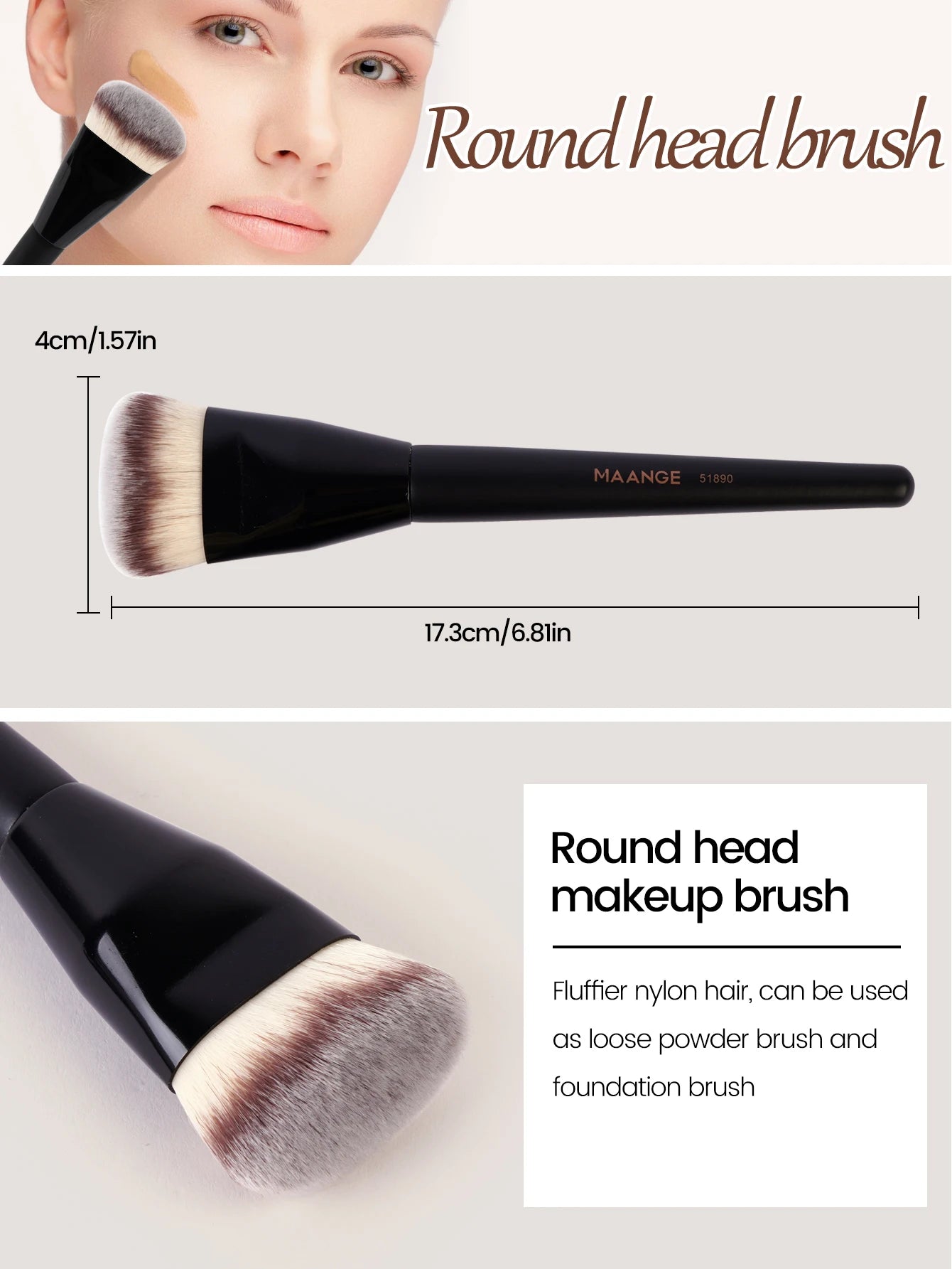 MAANGE メイクブラシ3本セット|斜めカット・ラウンド・フラットヘッドのファンデーションブラシ|やわらか高密度毛&専用ボックス付き - brushy