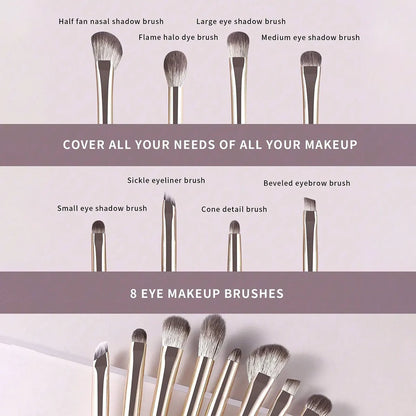 シャンパンシルバー ポータブル アイメイクブラシセット（8本入り） - brushy