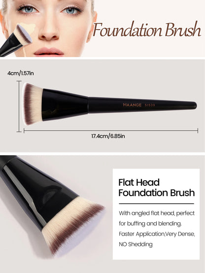 MAANGE メイクブラシ3本セット｜斜めカット・ラウンド・フラットヘッドのファンデーションブラシ｜やわらか高密度毛＆専用ボックス付き - brushy